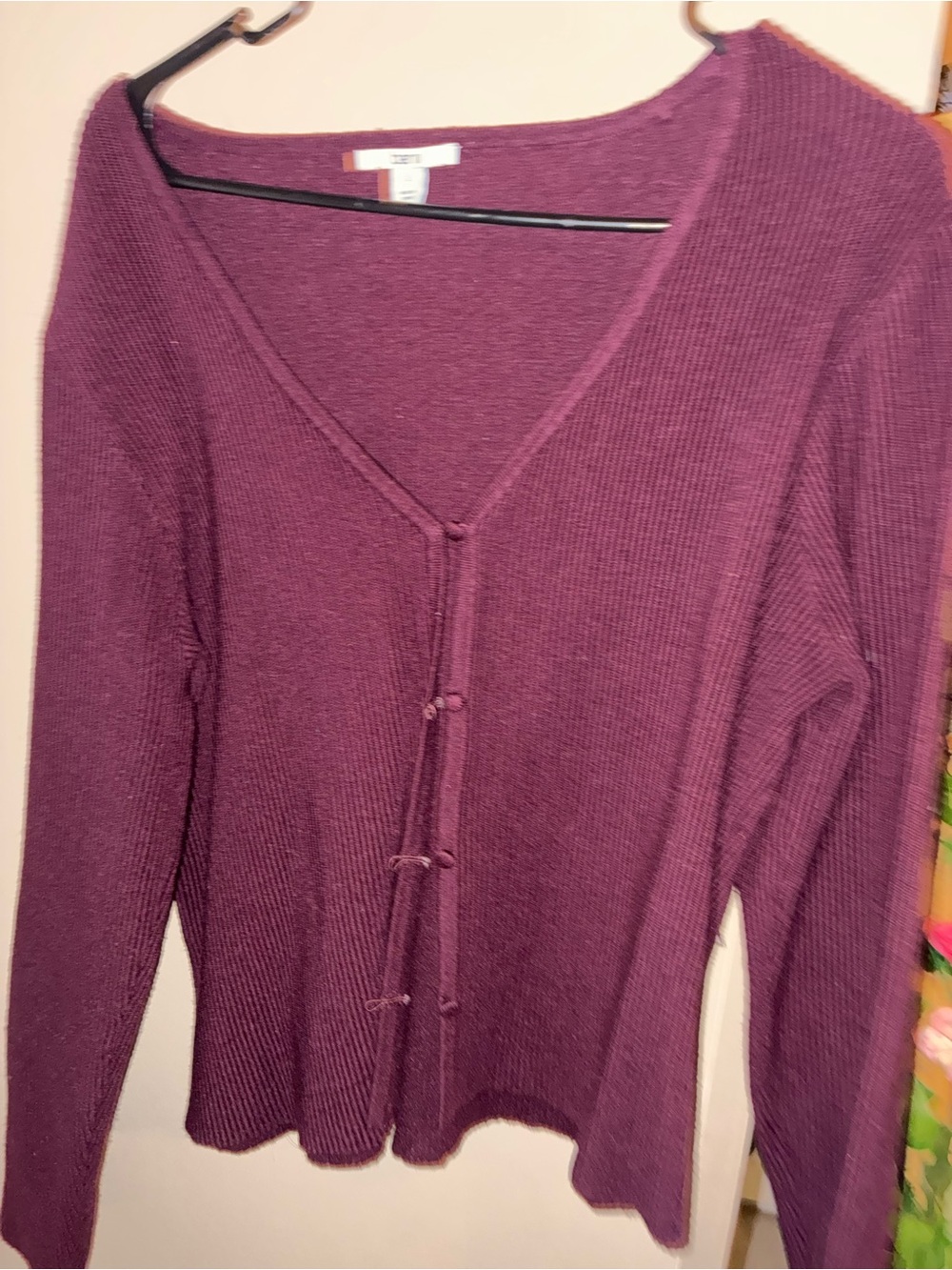 Bar III Plum Ribbed V-Neck Button-Front Cardigan